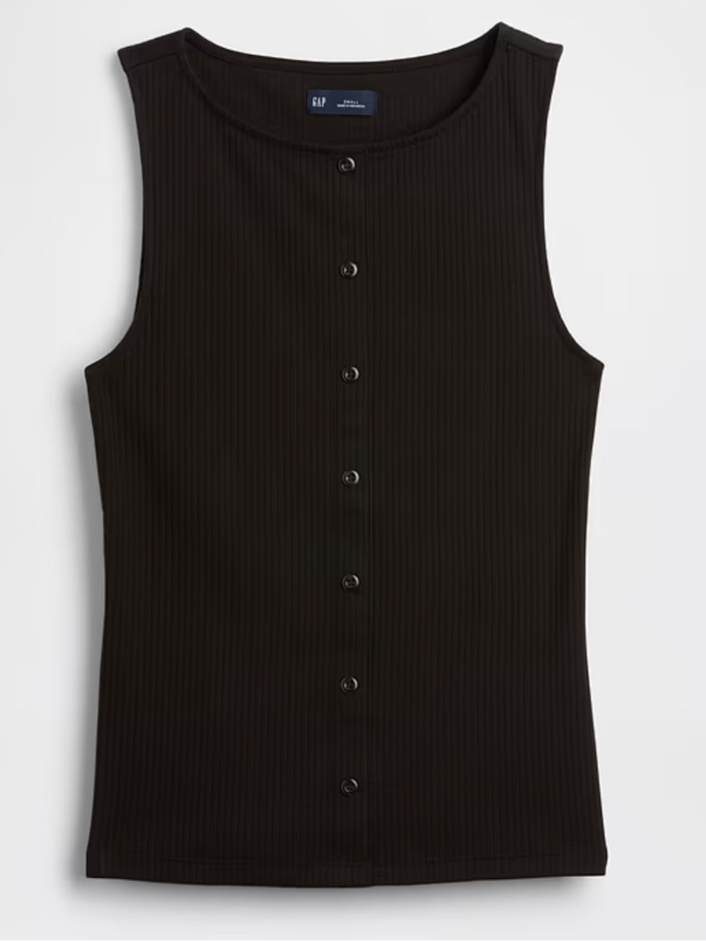NWT GAP Sz M Black Ribbed Button-Front Tank Top